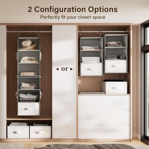 Pipishell 6-Shelf Hanging Closet Organizer with 2 Separable 3-Tier Shelves, 3 Drawers & Side Pockets Closet Organizers and Storage for Wardrobe Organization and Nursery Clothes Organizer, White - color: White