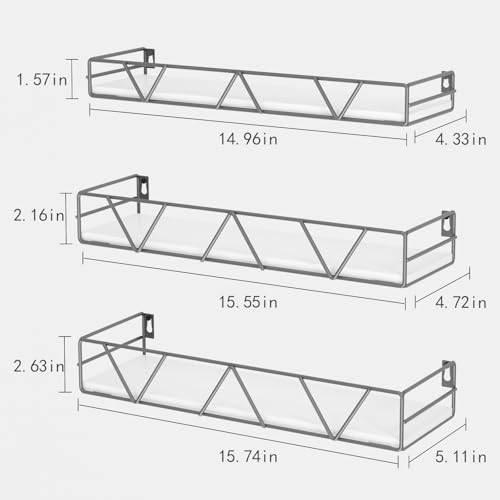 Amaoot Floating Shelves Set of 3, Home Wood Wall Shelf, Farmhouse Shelf for Bedroom, Wall Mounted Floating Shelf for Living Room, Bedroom, Bathroom, Kitchen, Office (Gray) - color: Grey