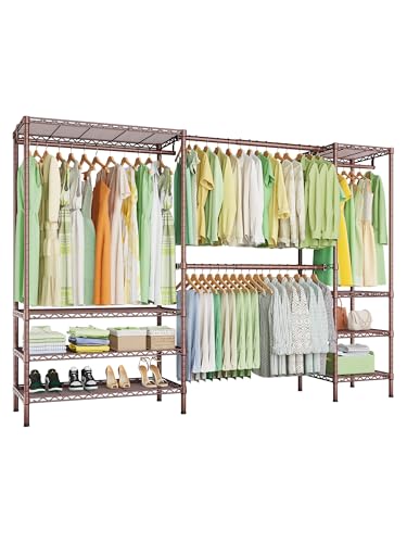 Ulif E11 Heavy-Duty Garment Rack, Metal Freestanding Clothes Rack and Closet Storage Organizer System with 8 Shelves and 4 Hanger Rods, (73.2-97.6)" W x 14.5" D x 71.2" H, Load 1034 LBS, Bronze - color: Bronze