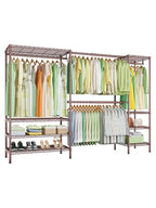 Ulif E11 Heavy-Duty Garment Rack, Metal Freestanding Clothes Rack and Closet Storage Organizer System with 8 Shelves and 4 Hanger Rods, (73.2-97.6)" W x 14.5" D x 71.2" H, Load 1034 LBS, Bronze - color: Bronze