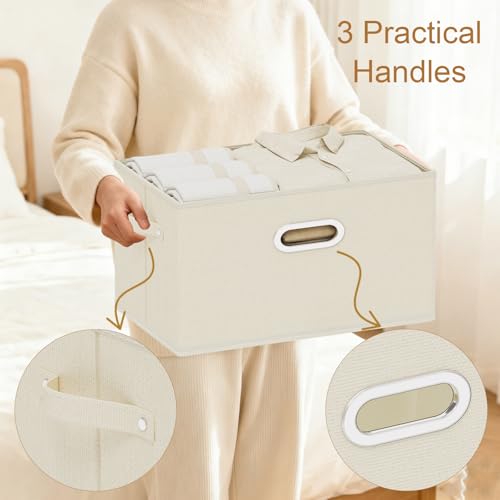 Foldable Cloth Basket with 4 Handles, Decorative Open Storage Boxes, Stackable Cube Organization, Fabric Bins for Shelves, Closet, Living Room, 13x9.1x7.9in, Beige, 4 Pack - color: Beige, size: 13x9.1x7.9 in(4 Pack)