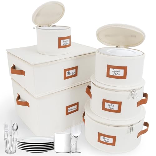 HOMELUX THEORY Hard Shell China Storage Containers, 6pc Ivory Mug & Plate Storage Box, Kitchen Storage Bins With Lids, Heavy Duty Moving Box with Handles for Dishes, Glassware, Stemware, Cup & Mug - color: Ivory, size: 2. Plates, Mug & Wine Set - 6 Piece