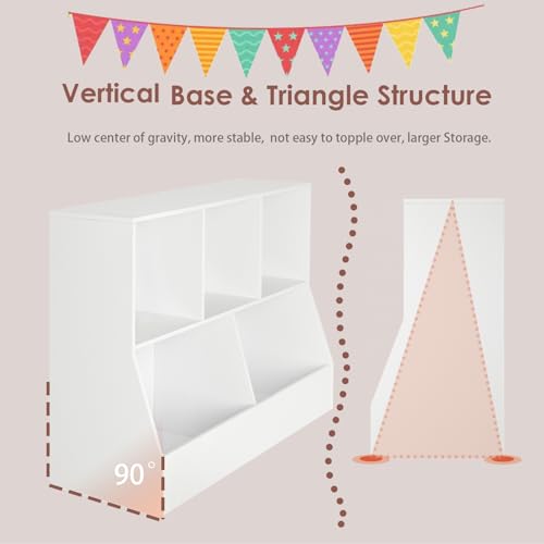 DINZI LVJ Toy Storage Organizer, Kids Bookshelf, Wood Toy Storage Cabinet, 5 Cubby 2-Tier Children Bookcase, 39.4" L Toddler Book Shelf for Playroom, Living Room, Nursery, Hallway, School, White - color: White, size: 2-Tier 39.4"