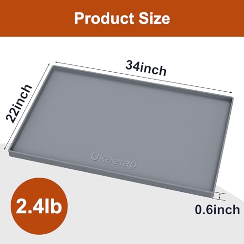 ukeetap Extra Thick Silicone Mat Waterproof with Raised Edge 34" x 22", Under Sink Mat for Kitchen & Bathroom, Kitchen Cabinet Liner, Multi-Purpose for Storage & Protection, Gray - color: Gray, size: 34"L x 22"W