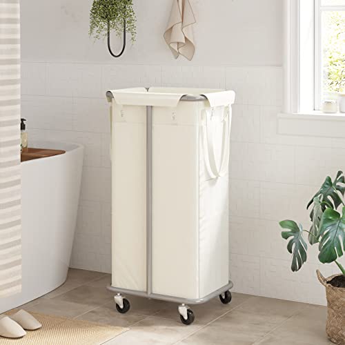 WOWLIVE 100L Rolling Laundry Hamper with Wheels Large Basket Organizer Laundry Cart with Steel Frame and Removable Bag Foldable Tall Dirty Clothes Hamper Dorm Room Storage for Bedroom (Light Beige) - color: Light Beige, size: 100L (17.0×13.0×30.8in)