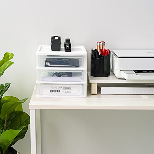 IRIS USA Plastic Stacking Desk Top 3-Drawer Storage Organizer, 2-Pack, for Makeup Vanity Nail Polish Bathroom Stationery Art Craft Supplies Kitchen Office Garage and Small Organization, Medium, White - color: White, style: Medium - 2 Pack
