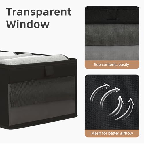 STORAGE MANIAC 6 Pack Storage Bins with Clear Window, Storage Boxes for Shelves, Sturdy Foldable Closet Organization Fabric Shelf Basket for Toy, Towel, Book, Jeans, Offices, Dorm, Wardrobe, Black - color: Black, size: 6 Pack