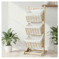 Three-Tier Floor-Standing Storage Rack, Hand-Woven Storage Basket, Vertical Storage Rack, Retail Display Rack Diaper Storage Suitable for Bathroom, Kitchen, Laundry Room, Living Room