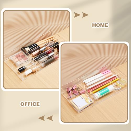 Briwooody Clear Acrylic Desk Drawer Organizer 11 x 6.1 x 1.38 Inch Storage Tray Organizer for Pens, Stationery, Desktop, Office, Bathroom, Kitchen, Makeup Supplies (6 Compartments) - color: Transparent, size: 11 x 6.1 x 1.38 Inch, style: 6 Compartments