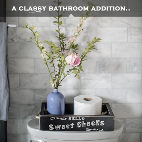MAINEVENT Hello Sweet Cheeks Bathroom Decor Box, One Box with Design on 2 Sides Farmhouse Bathroom Decor Toilet Organizer - color: Black