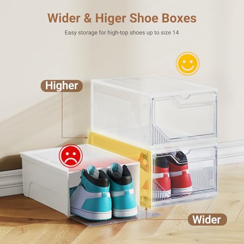 XX-Large Shoe Sneaker Storage Boxes for Size 14, Stackable & Thicken Clear Plastic Shoe Organizers 1Pack for Entryway Closet Under Bed, Shoe Storage Cabinets Container Display Case w/ Magnetic Door - size: 1 pack