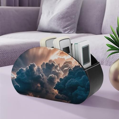 PU Leather Remote Control Organizer Box 5-Slot Multifunctional Magnificent Rainstorm Cloud Storage Holder for TV/DVD/Accessories Stylish Desk Decor for Living Room, Bedroom, Office - color: Magnificent rainstorm Cloud