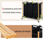 STORAGE MANIAC Laundry Sorter, Laundry Hamper with Wheels, Laundry Basket Sorter, Laundry Separator Hamper, Laundry Divider Hamper (Bamboo, 3 Section)