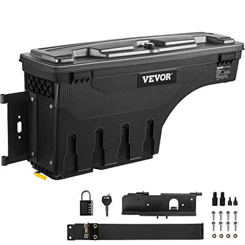 VEVOR Truck Bed Storage Box, Lockable Lid, Waterproof ABS Wheel Well Tool Box 6.6 Gal/20 L with Password Padlock, Compatible with Tundra 2007-2021, Driver Side, Black - size: Driver Side, style: Toyota Tundra