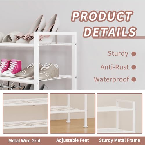 3-Tier Metal Shoe Rack, Sturdy Floor-Mounted Storage Organizer for Closet Entryway Garage Dorm Room, Easy Assembly Multi-Purpose Shelf, White - color: White, size: 3 Tier