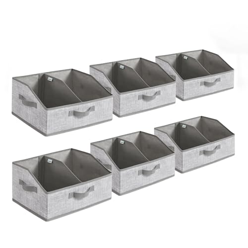 SONGMICS Set of 6 Storage Baskets, Foldable Storage Bins with Removable Dividers, Fabric Boxes, 15.7 x 11.8 x 7.9 Inches, Closet Organizers, 3 Handles, for Living Room, Cattail Gray URFB0140G01 - color: Cattail Gray