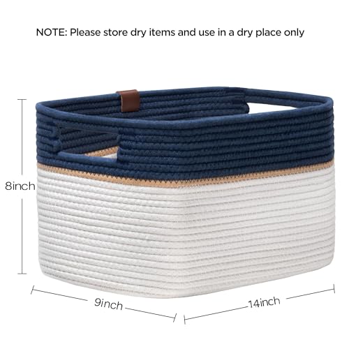 UBBCARE 4 Pack Baskets for Organizing, Woven Storage Baskets for Toys and Towel, Rectangle Cotton Rope Basket with Handles, 14''L x9''W x8''H, Navy Blue - color: White&Navy Blue, size: 4 Pack - 14 X 8 X 9 Inches