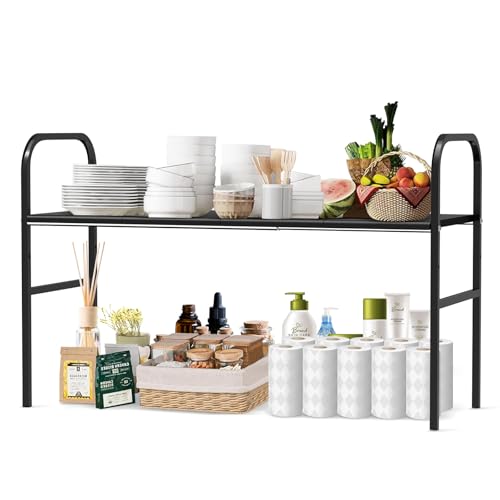 Expandable 2-Tier Under Sink Organizer, 8 Removable Plastic Boards, Tool-Free Installation (Black, 1-Tier 4 Boards) - color: Black, size: 1-TIER 4 Boards