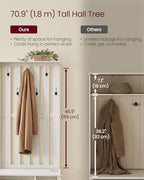 VASAGLE Hall Tree with Bench and Shoe Storage, Coat Rack with Shoe Bench, 7 Double Hooks for Jackets, Hats, Entryway, Bedroom, Living Room, 13.8 x 31.9 x 70.9 Inches, Rustic White UHSR414W01 - color: Rustic White