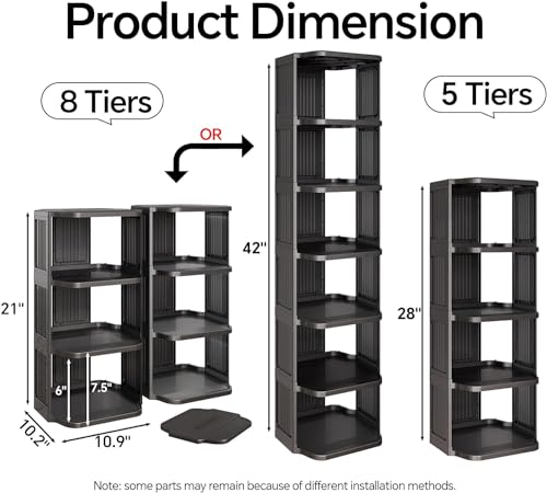 Kitstorack 8-Tier Vertical Plastic Shoe Rack, Freestanding Stackable Storage Organizer for Small Closets and Tight Spaces - color: Black, size: 8 Tiers