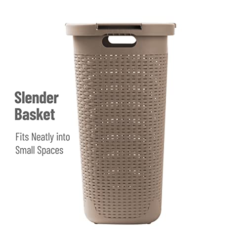 Mind Reader Slim Laundry Hamper with Lid, 60L Tall Clothes Basket, Narrow Tapered Design for Bathrooms, Closets and Laundry Rooms, Plastic, 2 Pack
