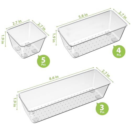 12 Piece Clear Drawer Organizer Set, 3 Sizes Bathroom Vanity Organizer Trays and Storage Bins for Makeup, Cosmetics, Jewelry, and Gadgets. Perfect for Office, Kitchen, Bedroom, Bathroom Use. - size: 12pcs-3size