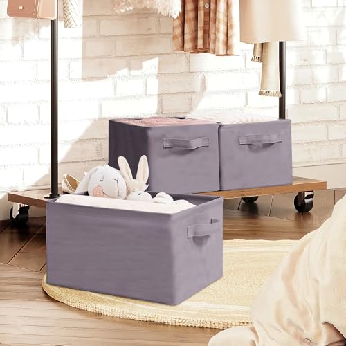 Storage Basket Bins with Metal Frame, Large Collapsible Fabric Storage Baskets for Organizing Shelf, Basket Organizer W/Handles for Blankets, Towels, Laundry, Shelves, 3-Pack, Gray - color: Gray, size: 3 PACK