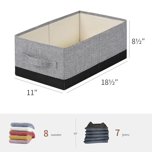 Linen Folding Storage Bins, 3 Pack Large Storage Baskets, Washable, Clothing Storage Bins with Handle, Closet Organizer for Storage Sweater,Sheets (gray black, 18½"x11"x8½") - color: gray black, size: 18½"x11"x8½"