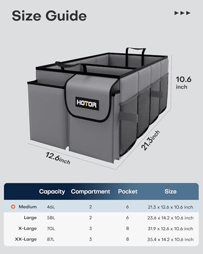 HOTOR Trunk Organizer for Car - Car Organizer, Foldable Trunk organizer for SUVs & Sedans, Sturdy Organization for Car Accessories, Tools, Sundries, Grey, 2 Compartments, 21.3"×12.6"×10.6" - color: Grey, size: Medium (2 Compartments)