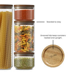 JoyJolt Holden 7-Piece Stackable Glass Storage Containers with Lids, Airtight Food Canister Set with Acacia Wood Lids, Round Stacking Pantry and Kitchen Containers for Pasta, Flour, Sugar, Coffee