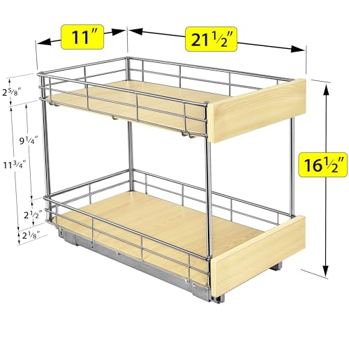LYNK PROFESSIONAL® SELECT™ Pull Out Cabinet Organizer - 11" x 21" - Slide Out Cabinet Organizer for Kitchens - Sliding Shelves - Pull Out Drawer, Pots and Pans Storage - Lifetime Ltd Warranty - 2 Tier - size: 11" W x 21" D - 2 Tier