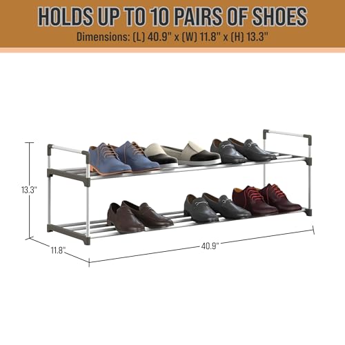 Home-Complete Shoe Rack – 2-Tier Shoe Organizer for Closet, Bathroom, Entryway – Shelf Holds 10 Pairs of Sneakers, Heels, and Boots (White) - color: White, size: 2-Tier