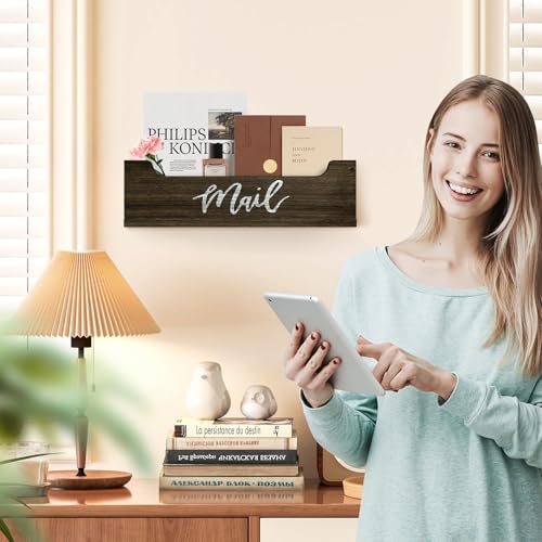White Wooden Mail Organizer Countertop (Brown + White) - color: Brown + White
