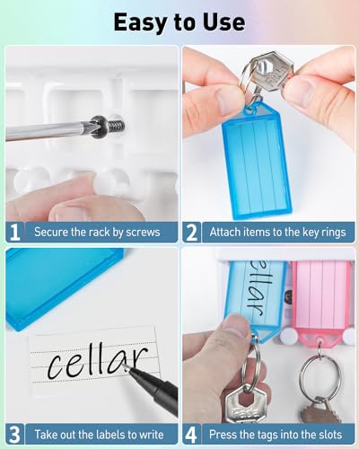 Uniclife Key Tag Rack Slot Style Key Storage Rack Plastic Wall Mounted Key Holder Organizer with Transparent Key Tags Identifiers in 4 Assorted Colors - size: 5.5'' x 2.8'', 1 Pack, style: Slots