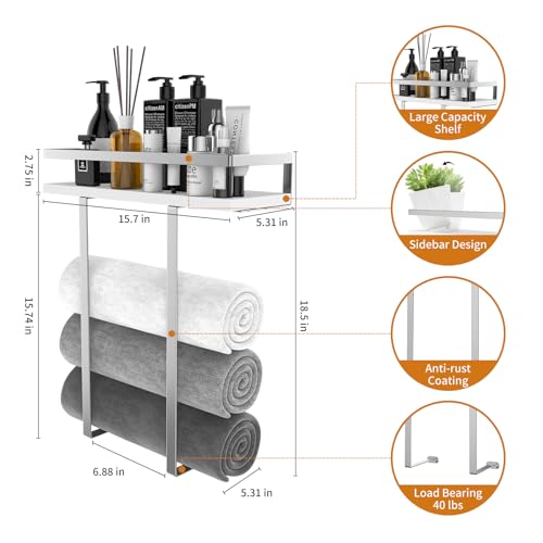 Towel Rack Wall Mounted, Xstydes Metal Towel Holder with Wooden Shelf for Folding Large Towels, Towel Storage for Small Bathroom Organizer Decor or RV Camping, Silver - color: Silver, size: Small