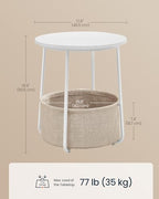 SONGMICS HOME Small Side Table, Round End Table, 2 Tier Nightstand with Basket, U Shaped Steel Legs, Easy Assembly, for Living Room, Bedroom, White and Brown - color: White + Brown, size: 1 pack