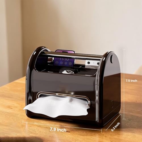 Tissue Box Cover Rectangular with Storage Tray, Multifunctional Facial Tissue Holder and Desk Organizer Napkin Holder - Phone Holder for Car Bathroom Office Living Room Bedroom - Black - color: Black