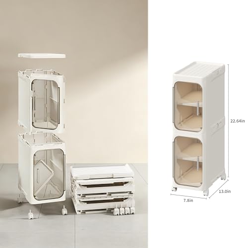 LXLXXL Narrow Storage Cabinet Slim Bathroom Storage Cabinet with Movable Wheels Tall Bathroom Organizer Skinny Cabinet for Small Spaces，2-Tier Beige - color: Beige, size: 2-Tier