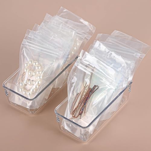 Ohlove 6Pcs Clear Plastic Drawer Organizers Tray 6" x 3" Storage Bins with 25Pcs Non-slip Pads for Makeup, Jewelries, Kitchen Utensils, Bathroom and Office - size: 6"x3"