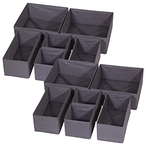 DIOMMELL 12 Pack Foldable Cloth Storage Box Closet Dresser Drawer Organizer Fabric Baskets Bins Containers Divider for Baby Clothes Underwear Bras Socks Lingerie Clothing,Dark Grey 444 - color: Dark Grey