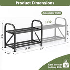2-Tier Shoe Rack for Closet, 16"-32" Expandable ShoeRack, Adjustable for Entryway Closet Doorway SturdyMetal, Black - color: 2 Layers and 6 Tubes