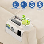 Sofa Armrest Organizer Tray with Cup Holder and Side Pockets, Non-Slip Silicone Caddy for Drinks Remote Control Phone Snacks, Living Room Couch Arm Storage(White) - color: White