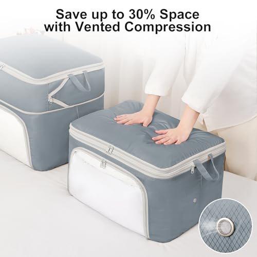 Comforter Storage Bag - Large Capacity Blanket Storage Bags Front-opening Ultra Space Saving Self Compression Organizer, Washable Compression Bags for Storage Comforter Blanket, 1 Pack, Grey - color: Gery, size: 1 Pack - 2-Layer
