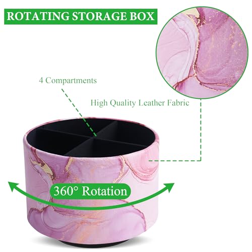 Round Leather Art Supply Organizer,Remote Control Holder,360-degree Rotating Pen Organizer with 4 Compartments(1-Pink Splash Ink) - color: 1-Pink Splash Ink
