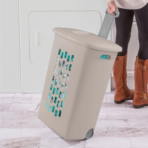Sterilite 3-Pack Ultra Wheeled Hamper, Plastic Rolling Laundry Basket, Gray Pumice - Portable Clothes Carrier with Flip-Top Lid and Retractable Handle for Home, Apartment, and Dorm - color: Gray Pumice