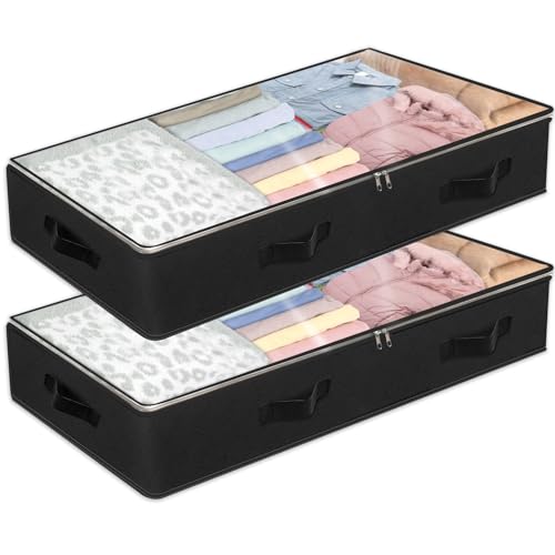 2 Pack Under bed Storage Containers, 90L Large Capacity Bedroom Closet Organizers and Storage Bins Foldable Underbed Storage Bags for Clothes, Blanket, Towels, Comforter, Sweaters, Linen Sheet Black - color: 2 Pack - Black