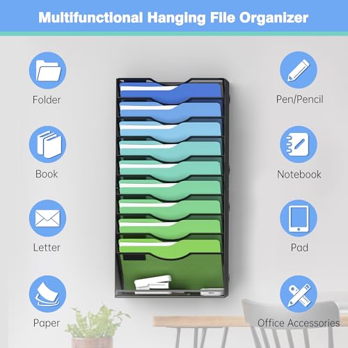 Kuntine.B Wall File Organizer Office Hanging Magazine Holder Wall File Organizer for Office Home (Black, 11 Tier) - color: Black, size: 11 Tier & No Hangers
