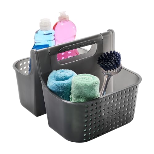 madesmart Portable Shower Caddy Tote with Soft Handle, Plastic Organizer for Soap, Shampoo & Bath Essentials, Carbon - color: Carbon, size: Large