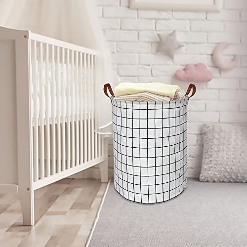 CLOCOR Collapsible Round Laundry Hamper/Large Storage Basket/Toys Bin/Boys and Girls Hamper/Room Decor (White check) - color: White check