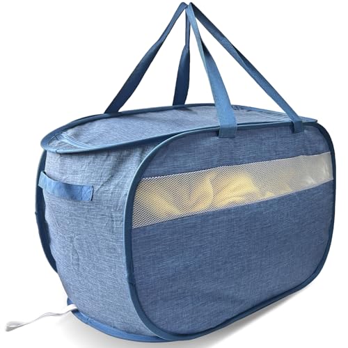 Upgraded 100L Extra Large Mesh Pop Up Laundry Hamper with Lid and Handles. XL Closet Storage Bins, Dirty Clothes Basket for Dorm Home, Foldable Laundry Basket. Blue. H - color: Blue, size: Single Horizontal